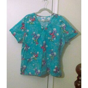 SB  Scrub Top XL Teal V-Neck 2 Pockets Short Sleeve Mock Wrap